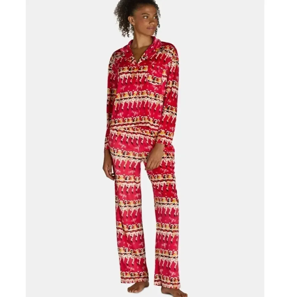 Velour Notch Collar Pajama Top & Pants Lounge Sleep 2, 2-Piece Sets Size M